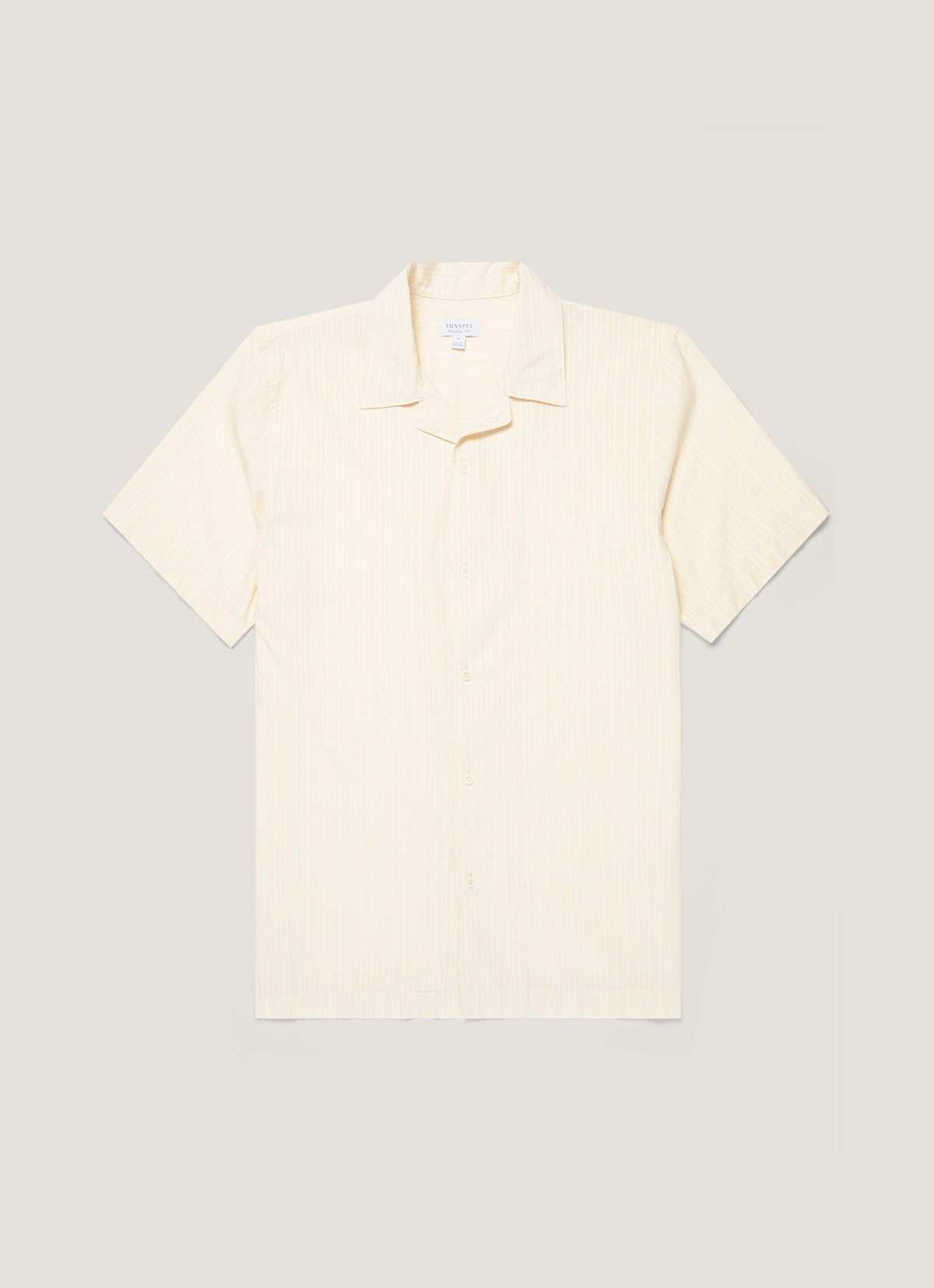 Men's Textured Stripe Camp Collar Shirt in Ecru