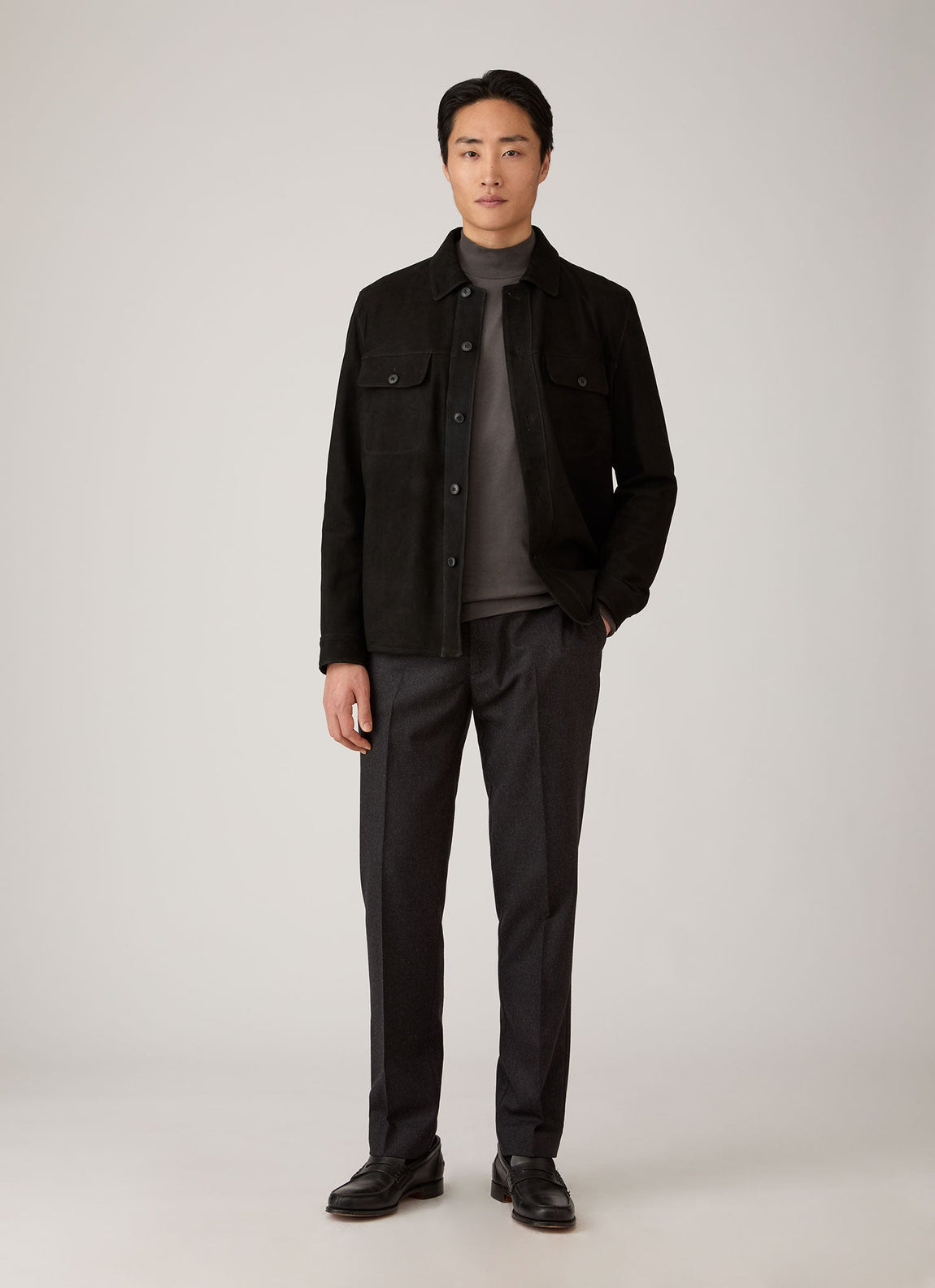 Men's Suede Overshirt in Black