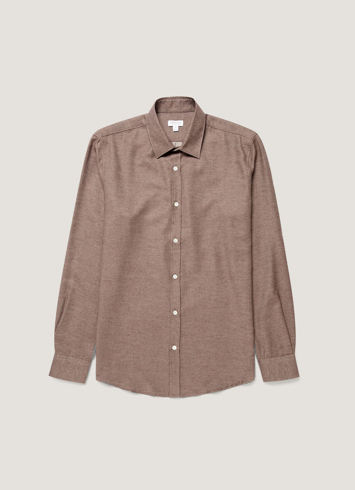 Men's Cotton Cashmere Herringbone Shirt in Chestnut Melange