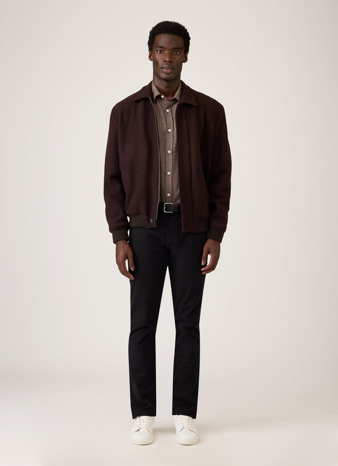 Men's Cotton Cashmere Herringbone Shirt in Chestnut Melange
