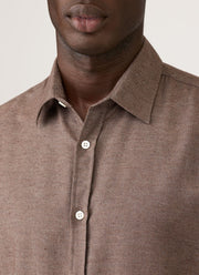 Men's Cotton Cashmere Herringbone Shirt in Chestnut Melange