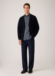 Men's Cotton Cashmere Herringbone Shirt in Denim Melange