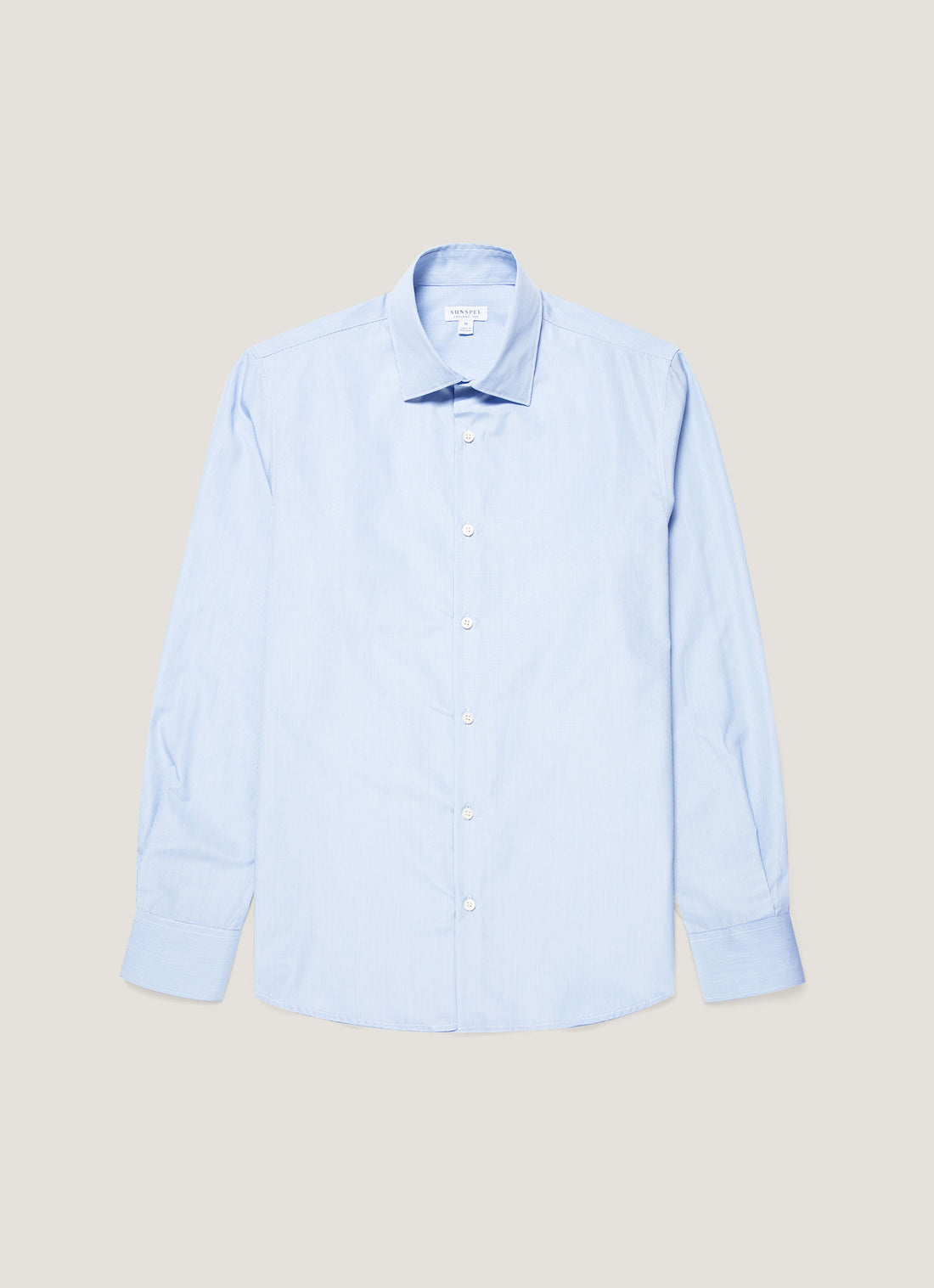 Men's Cotton Poplin Shirt in Mid Blue Fine Stripe