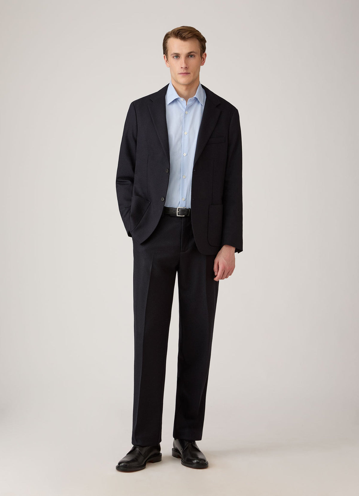 Men's Cotton Poplin Shirt in Mid Blue Fine Stripe