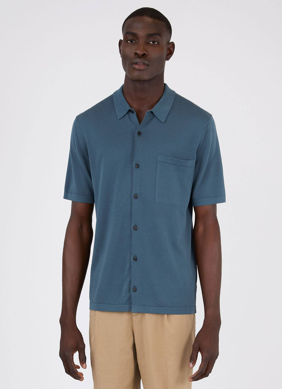 Men's Sea Island Cotton Knit Shirt in Dark Petrol