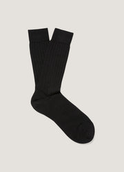 Men's Merino Wool Ribbed Socks in Black