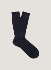 Men's Merino Wool Ribbed Socks in Navy