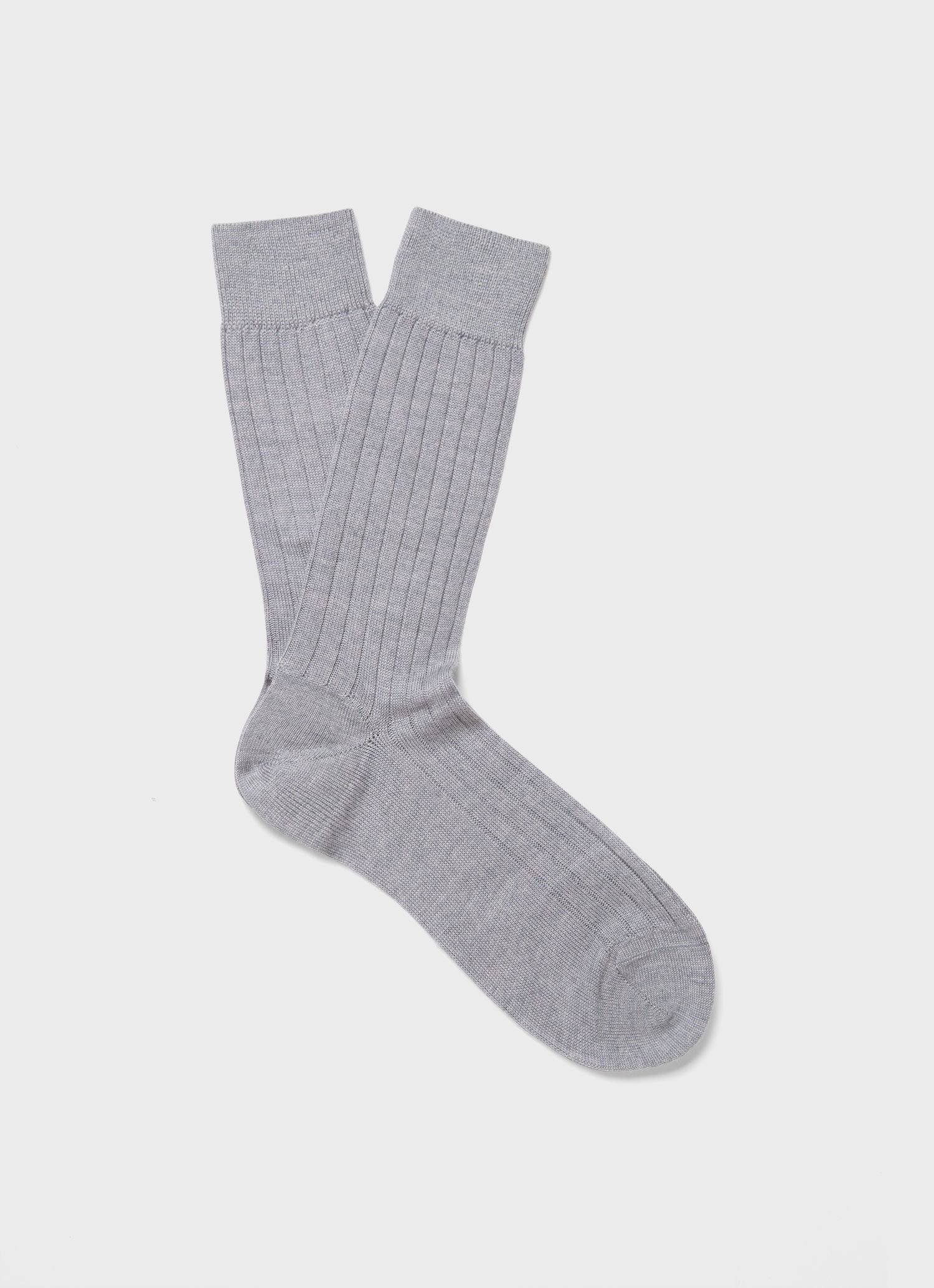 Men's Merino Wool Rib Socks in Grey Melange
