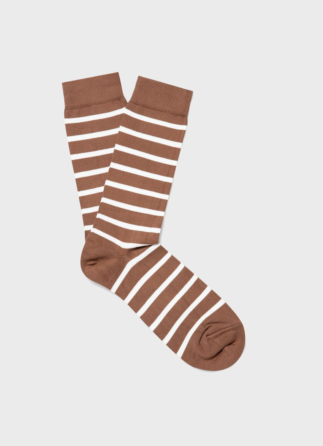 Men's Cotton Socks in Brown/Ecru Breton Stripe