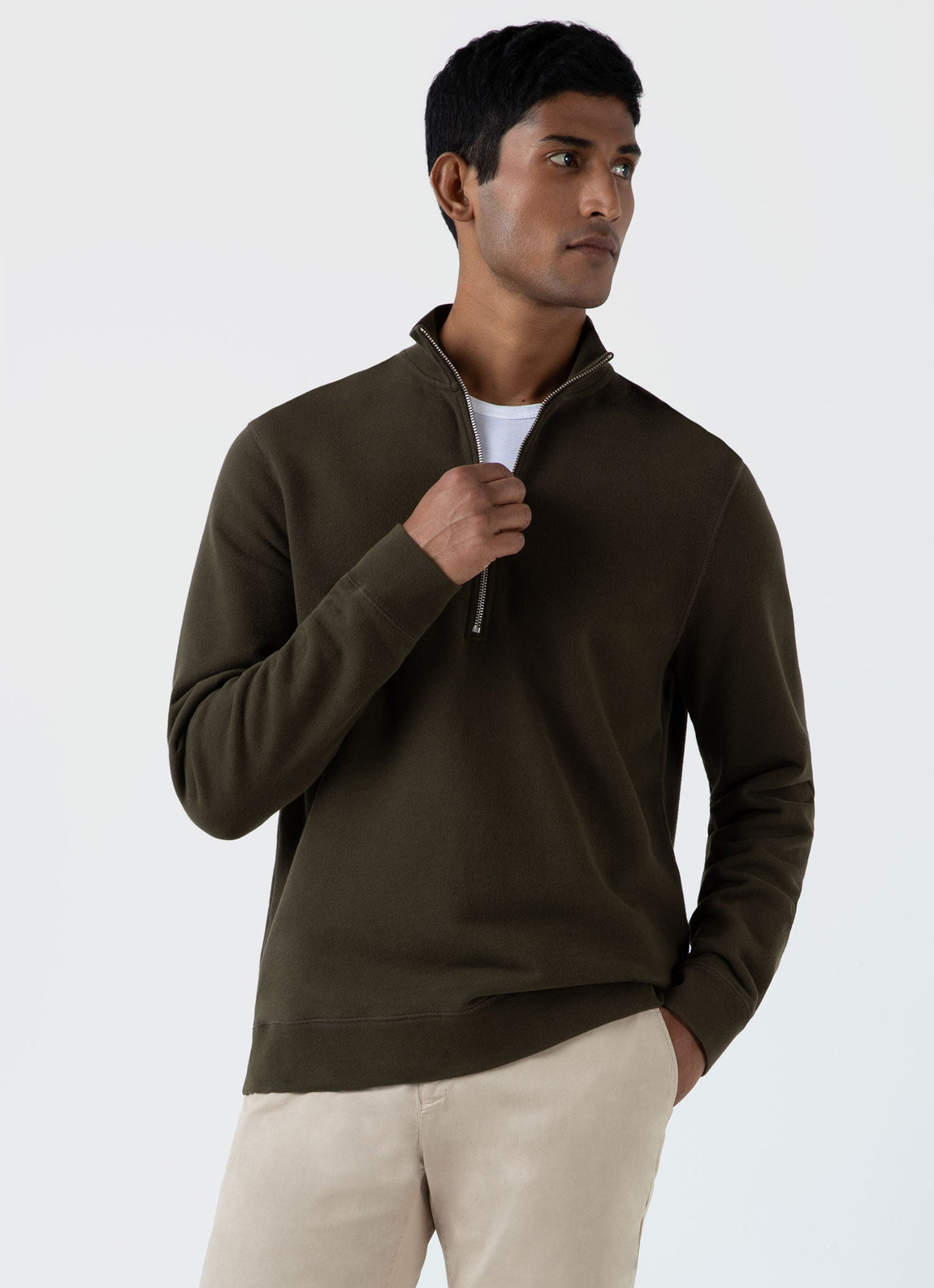 Men's Half Zip Loopback Sweatshirt in Dark Olive