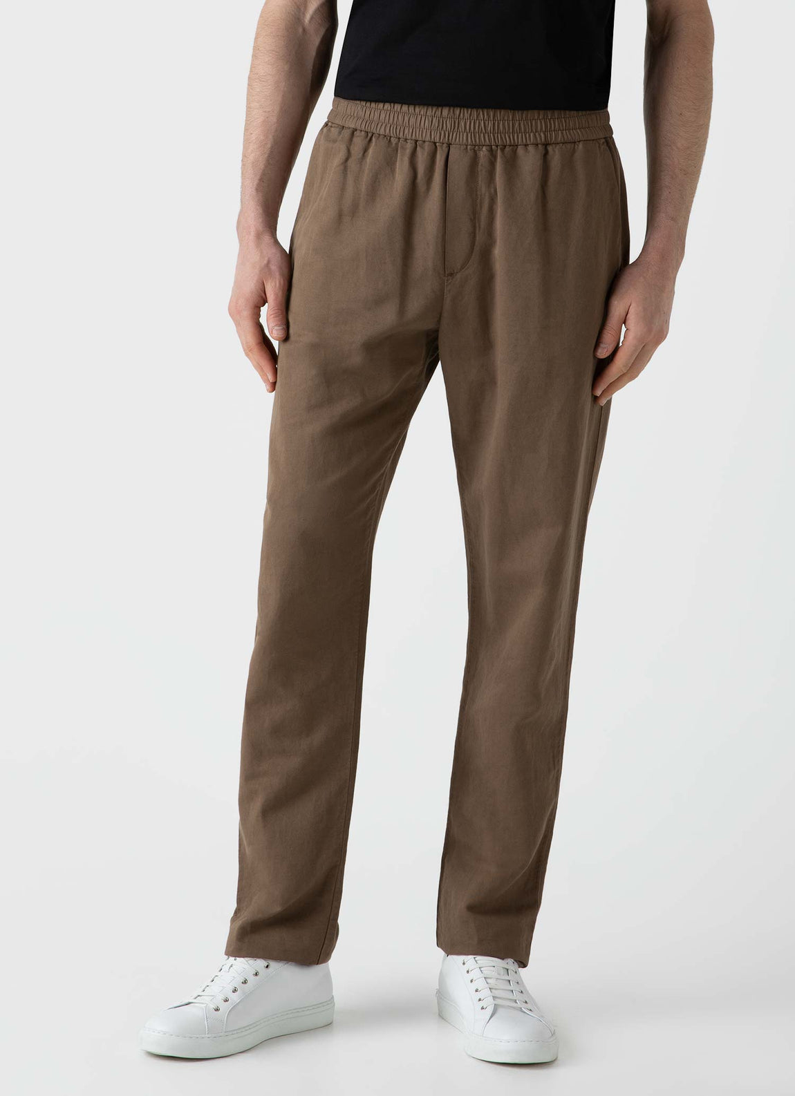 Men's Cotton Linen Drawstring Trouser in Dark Tan