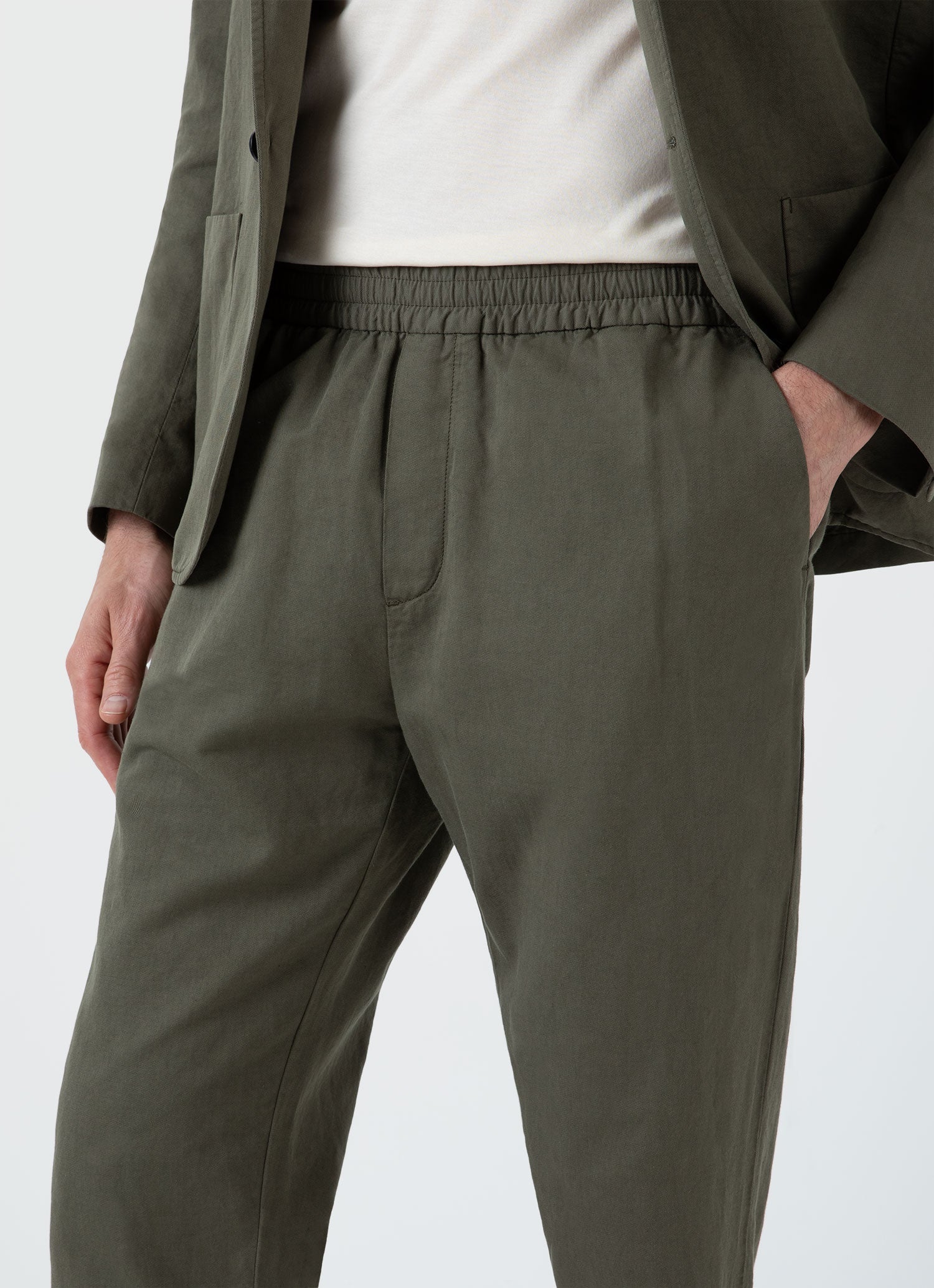 Men's Cotton Linen Drawstring Trouser in Khaki
