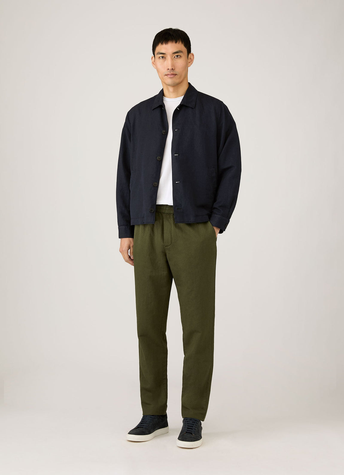 Men's Cotton Linen Drawstring Trouser in Deep Olive