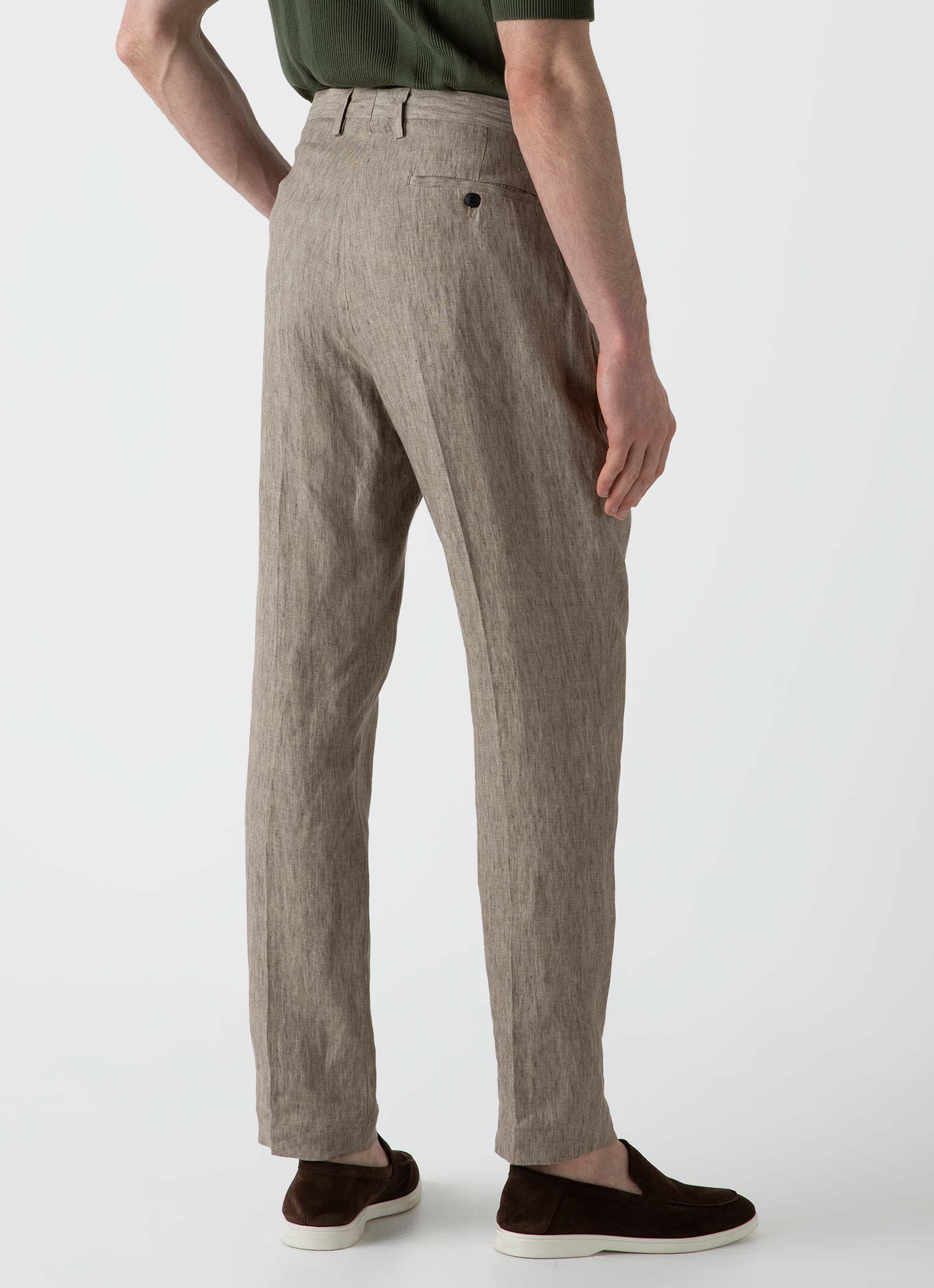 Men's Pleated Linen Trouser in Dark Stone