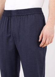 Men's Wool Flannel Drawstring Trouser in Navy Melange