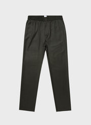 Men's Wool Flannel Drawstring Trouser in Dark Moss Melange