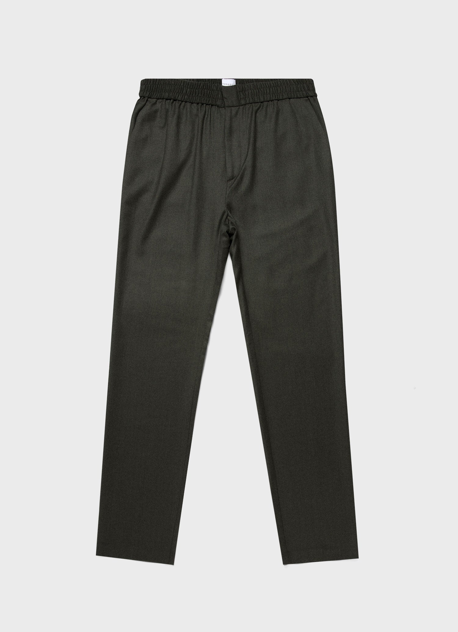 Men's Wool Flannel Drawstring Trouser in Dark Moss Melange