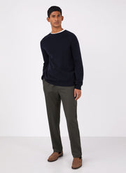 Men's Wool Flannel Drawstring Trouser in Dark Moss Melange
