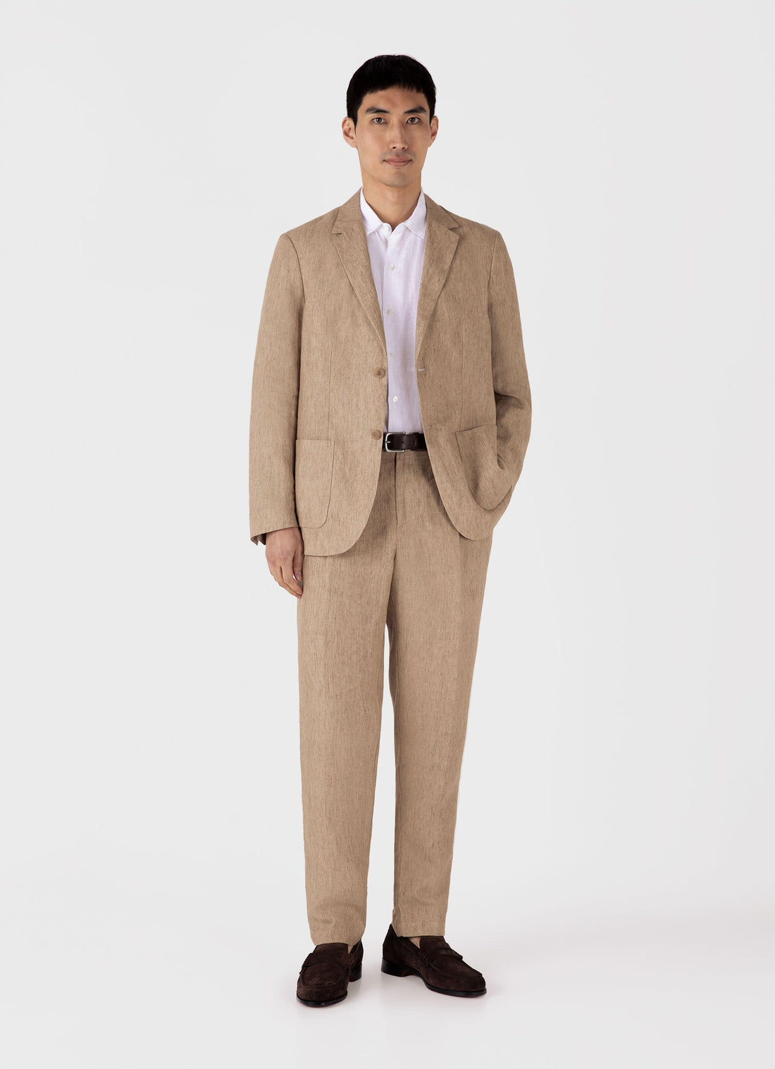Men's Pleated Linen Trouser in Dune Melange