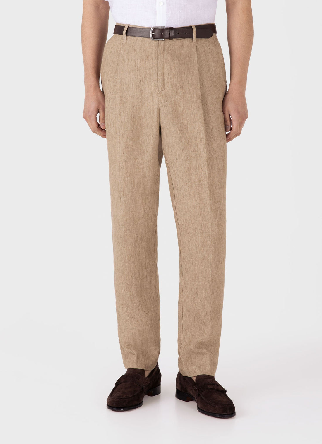 Men's Pleated Linen Trouser in Dune Melange