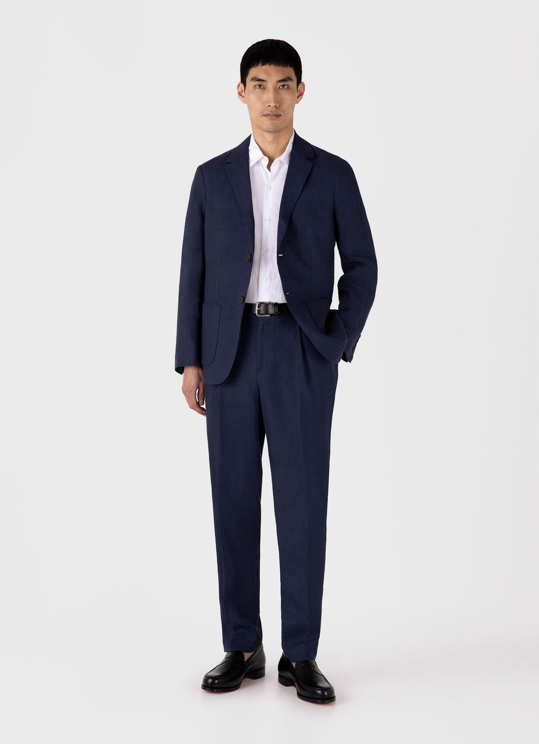 Men's Pleated Linen Trouser in Light Navy
