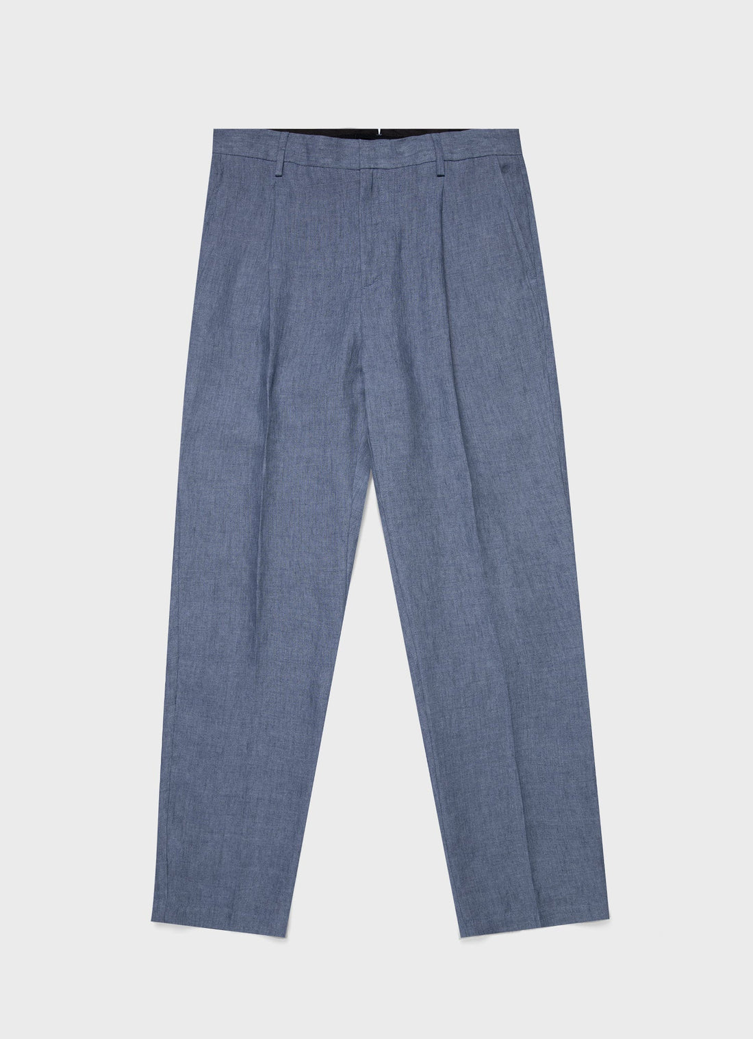 Men's Pleated Linen Trouser in Soft Denim Melange