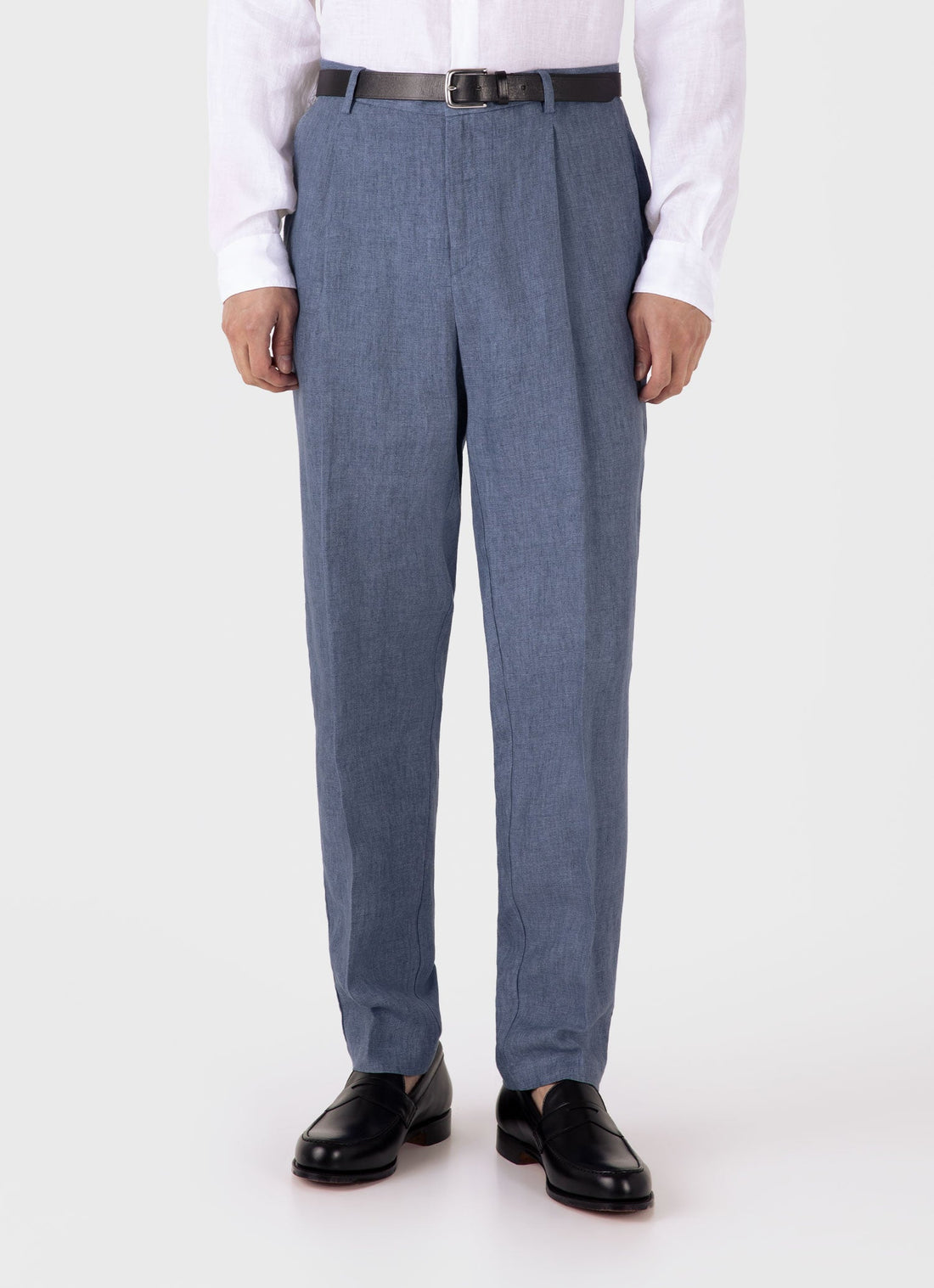 Men's Pleated Linen Trouser in Soft Denim Melange