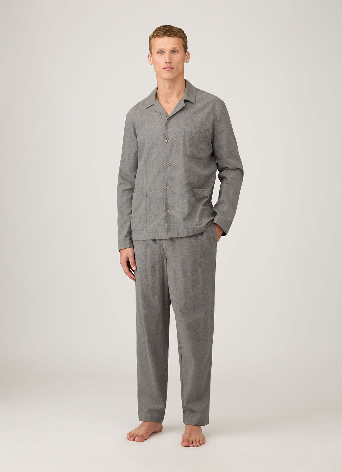 Men's Cotton Flannel Pyjama Trouser in Mid Grey Melange