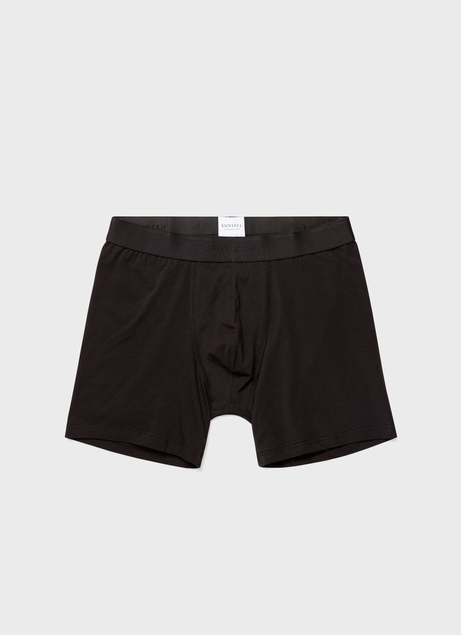 Men's Long Cut Stretch Cotton Trunks in Black