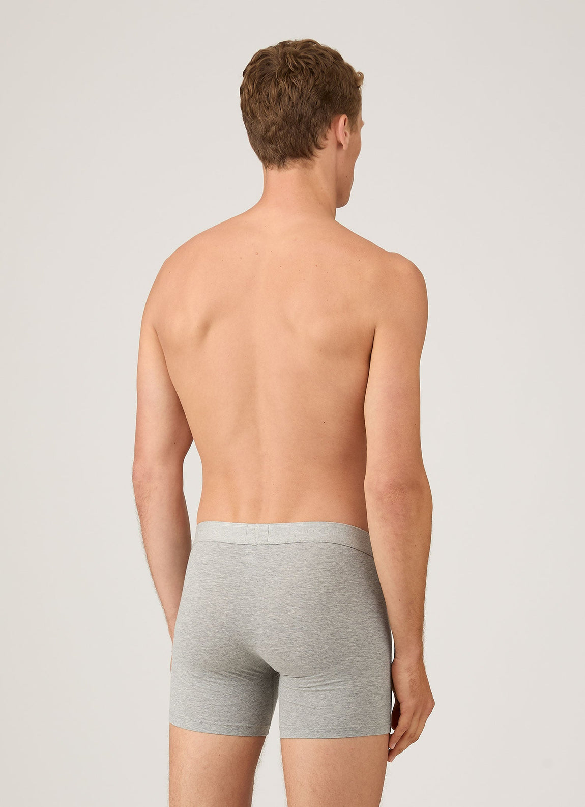 Men's Long Cut Stretch Cotton Trunks in Grey Melange