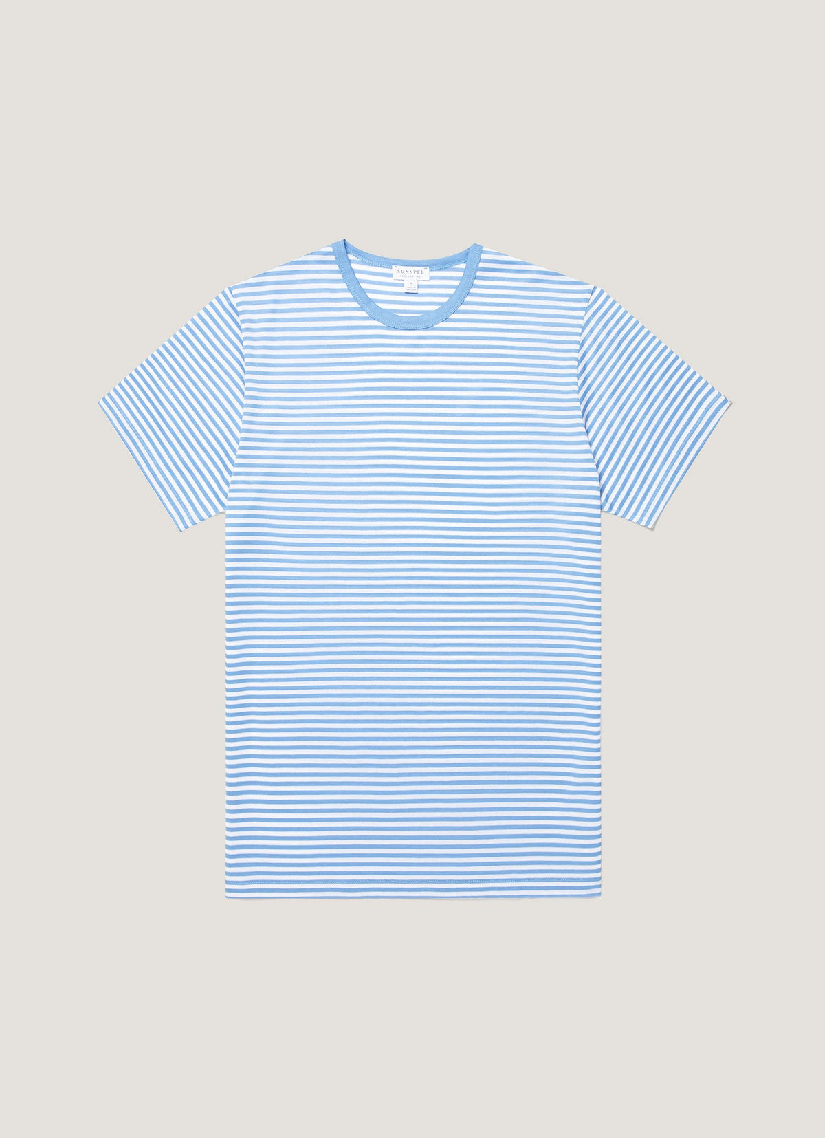 Men's Classic T-shirt in White/Azure Blue English Stripe