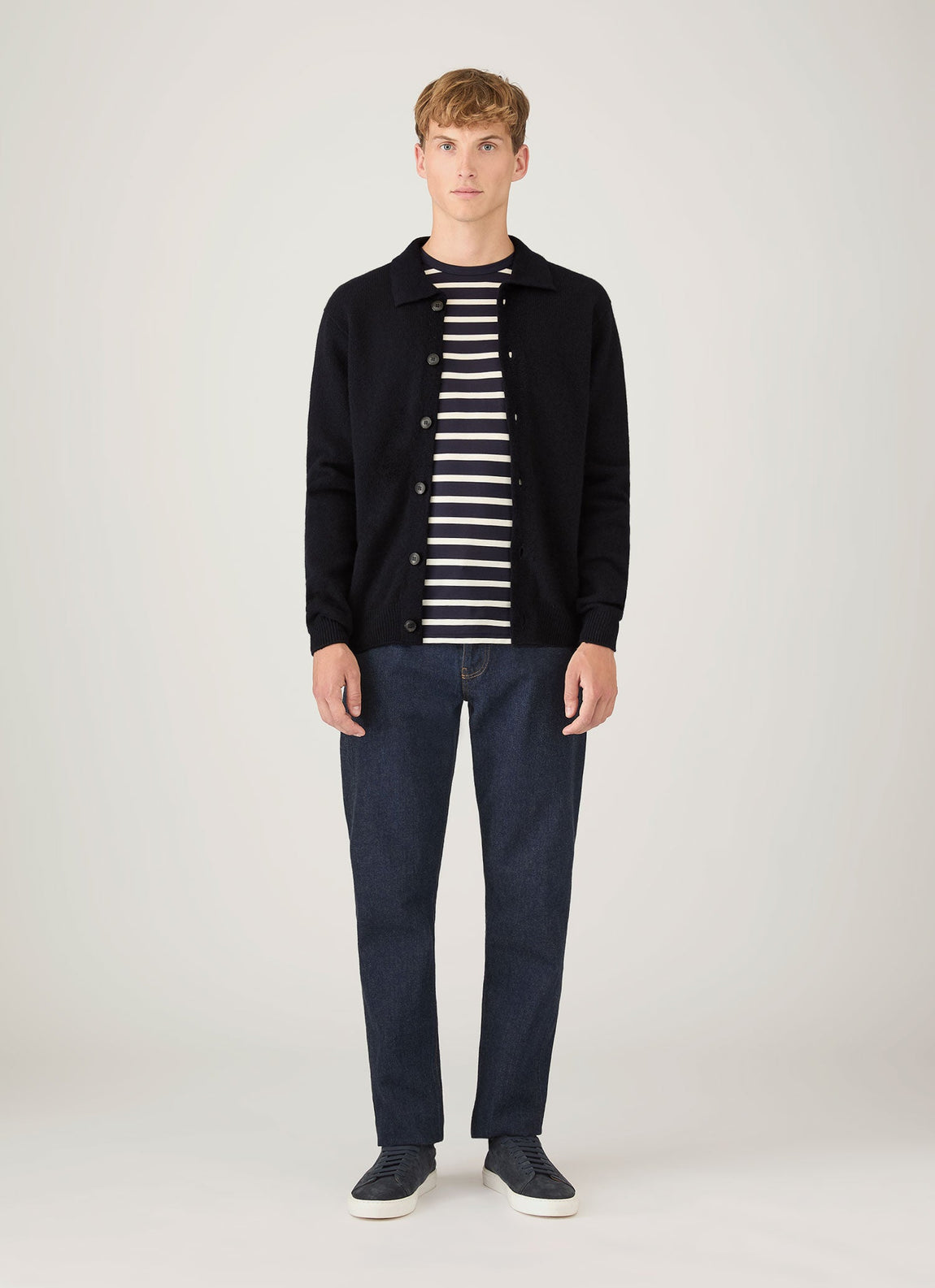 Men's Long Sleeve Classic T-shirt in Navy/Ecru Breton Stripe