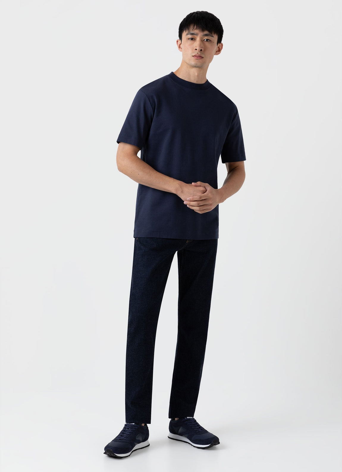 Men's Brushed Cotton Mock Neck in Navy