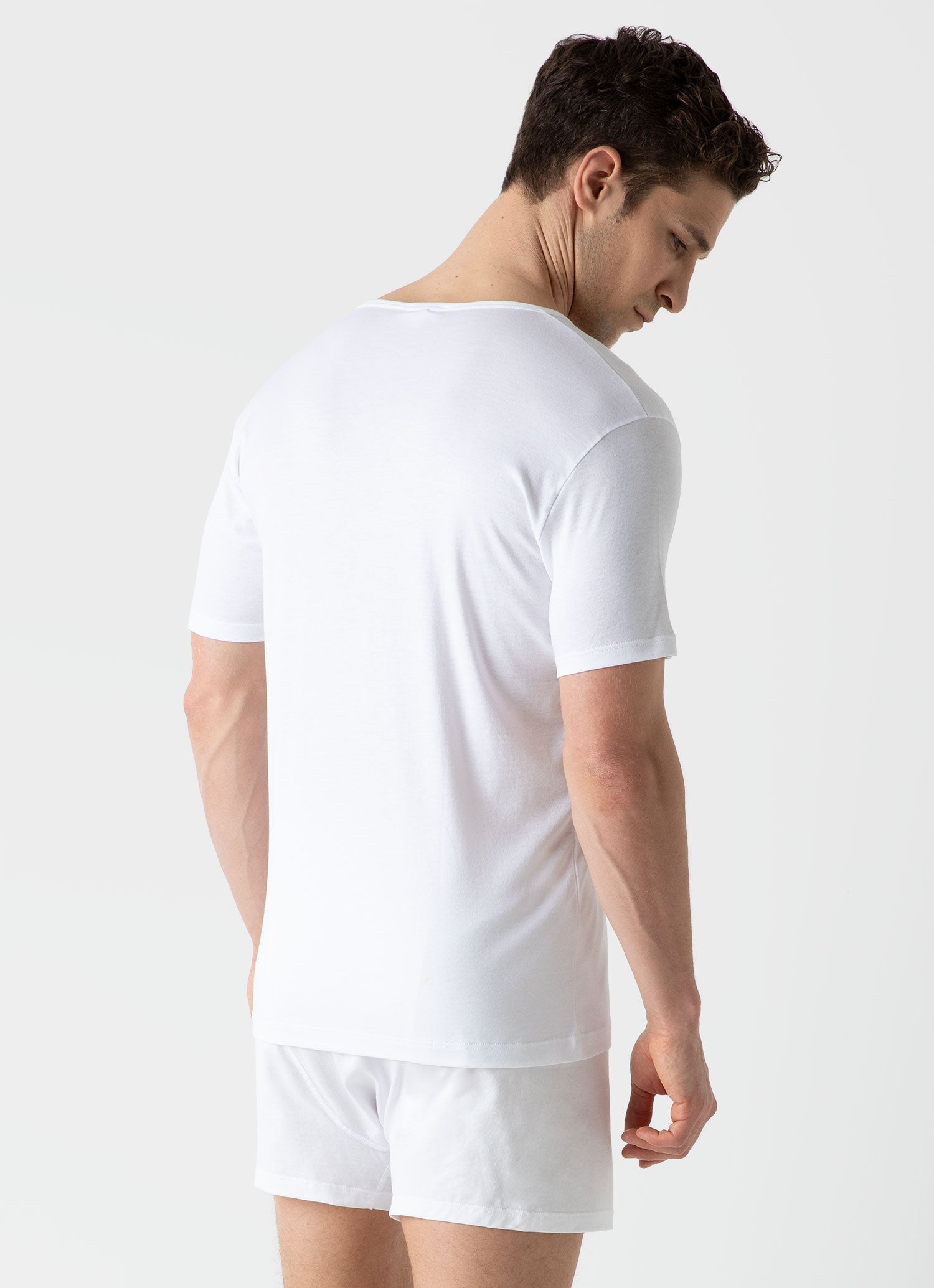 Men's Sea Island Cotton V-Neck Underwear T-shirt in White
