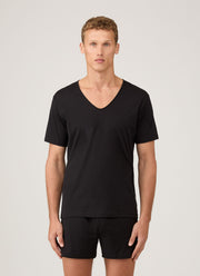 Men's Superfine Cotton V-Neck Underwear T-shirt in Black