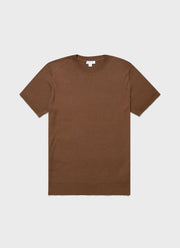 Men's Fine Rib Silk Cotton T-shirt in Dark Sand