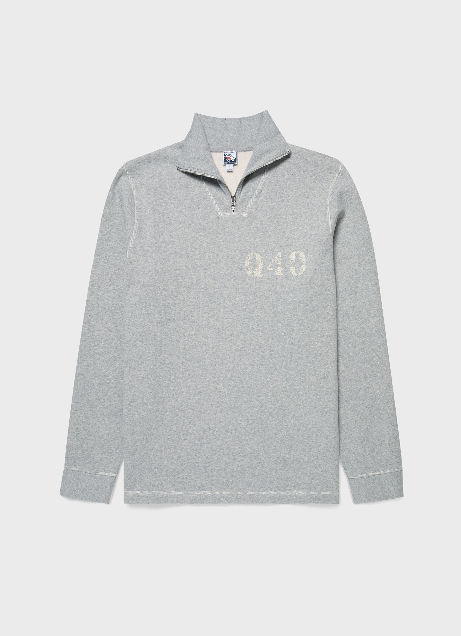 Men's Sunspel x Nigel Cabourn Half Zip Sweatshirt in Light Grey Melange