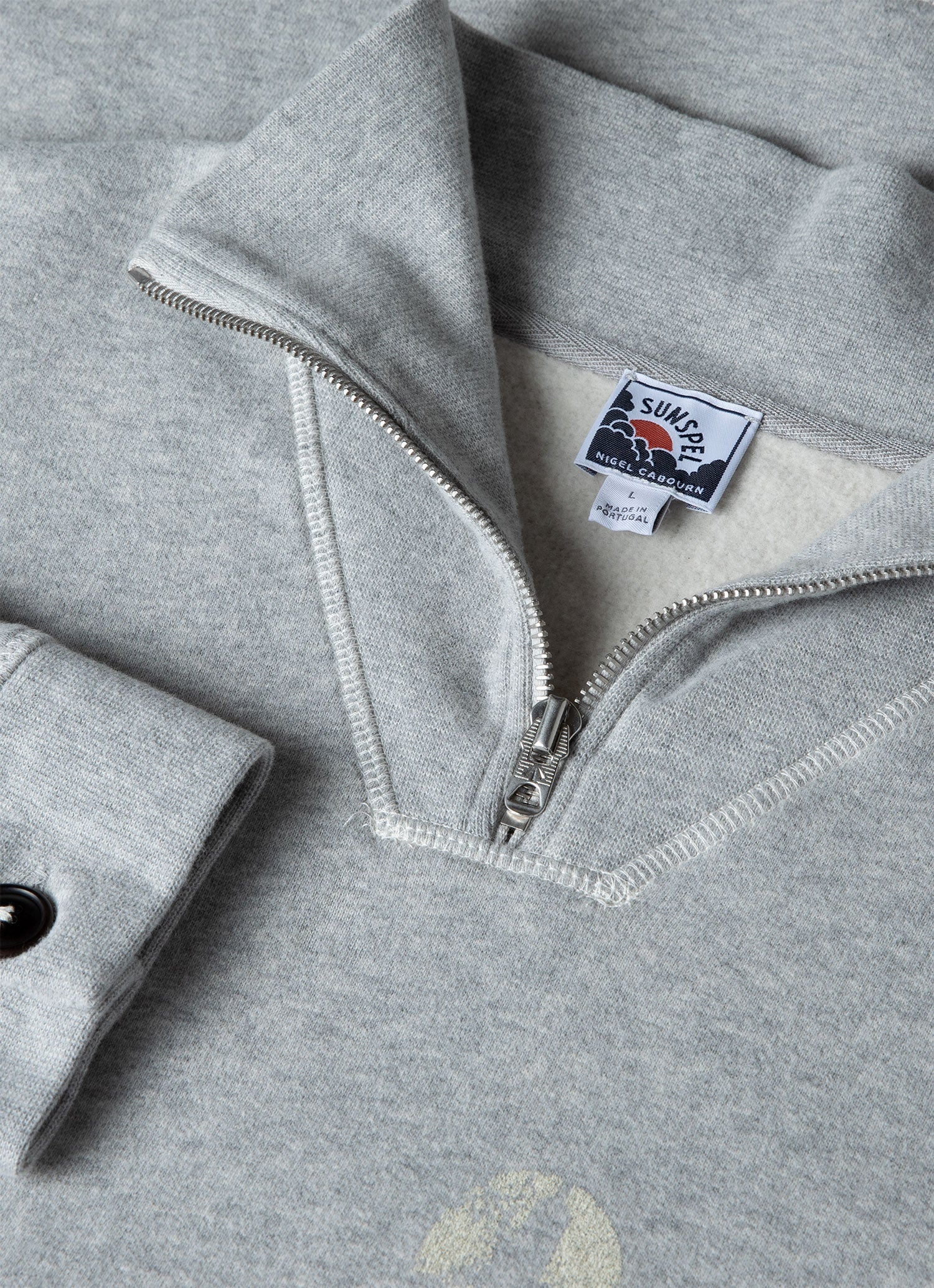 Men's Sunspel x Nigel Cabourn Half Zip Sweatshirt in Light Grey Melange