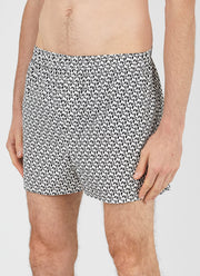 Men's Sunspel and Rosie McGuinness Boxer Short in Ecru/Black Leaf