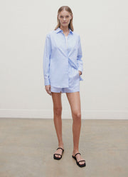 Women's Relaxed Poplin Boxer Short in Pale Blue/White