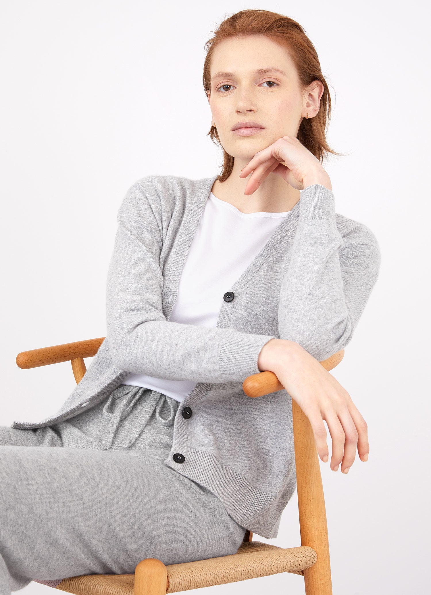 Women's Cashmere Boxy Cardigan in Grey Melange