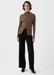 Women's Mulberry Silk Rib Cardigan in Dark Sand