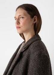 Women's British Wool Coat in Brown Herringbone
