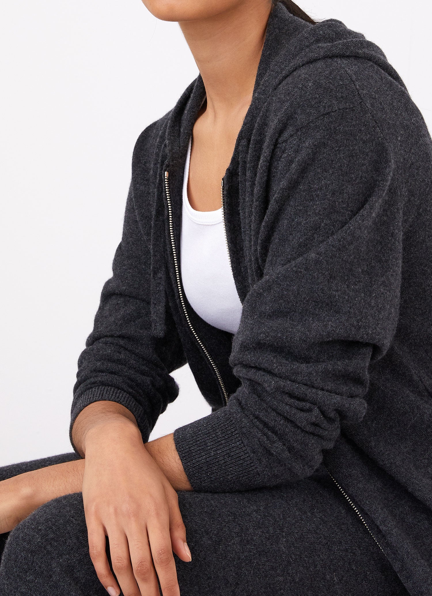 Women's Cashmere Zip Hoodie in Charcoal Melange