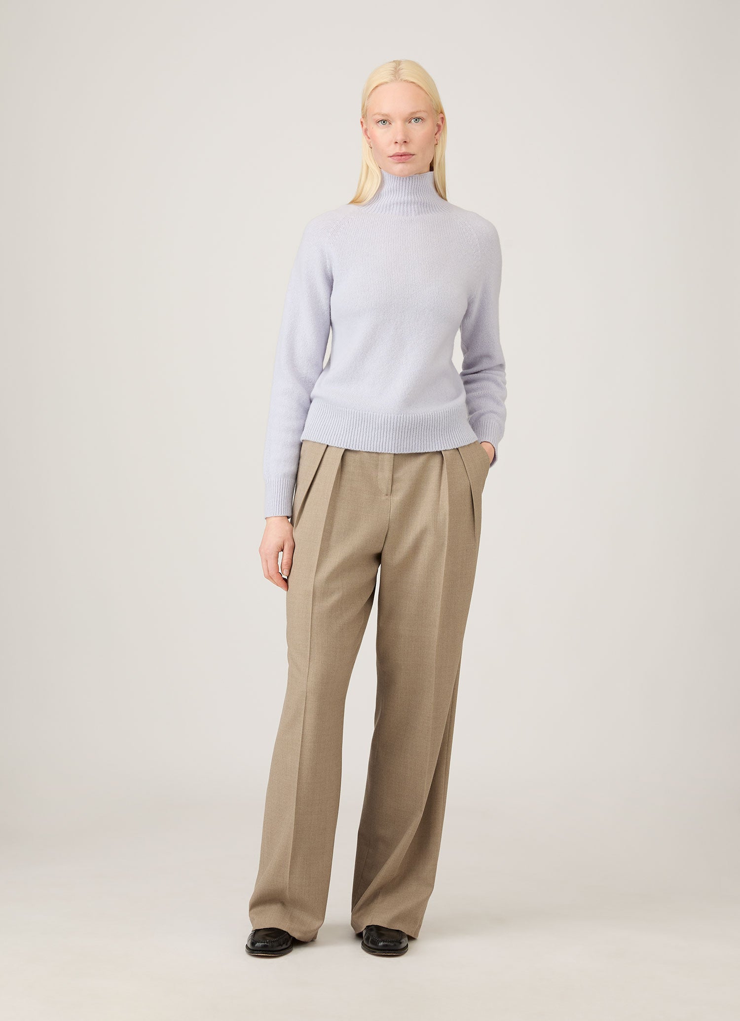 Women's Lambswool Funnel Neck Jumper in Ice Blue