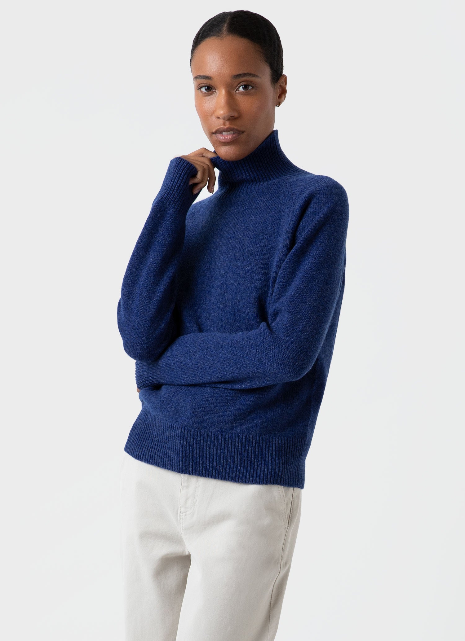 Women's Lambswool Funnel Neck Jumper in Space Blue