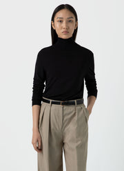 Women's Merino Silk Roll Neck Jumper in Black