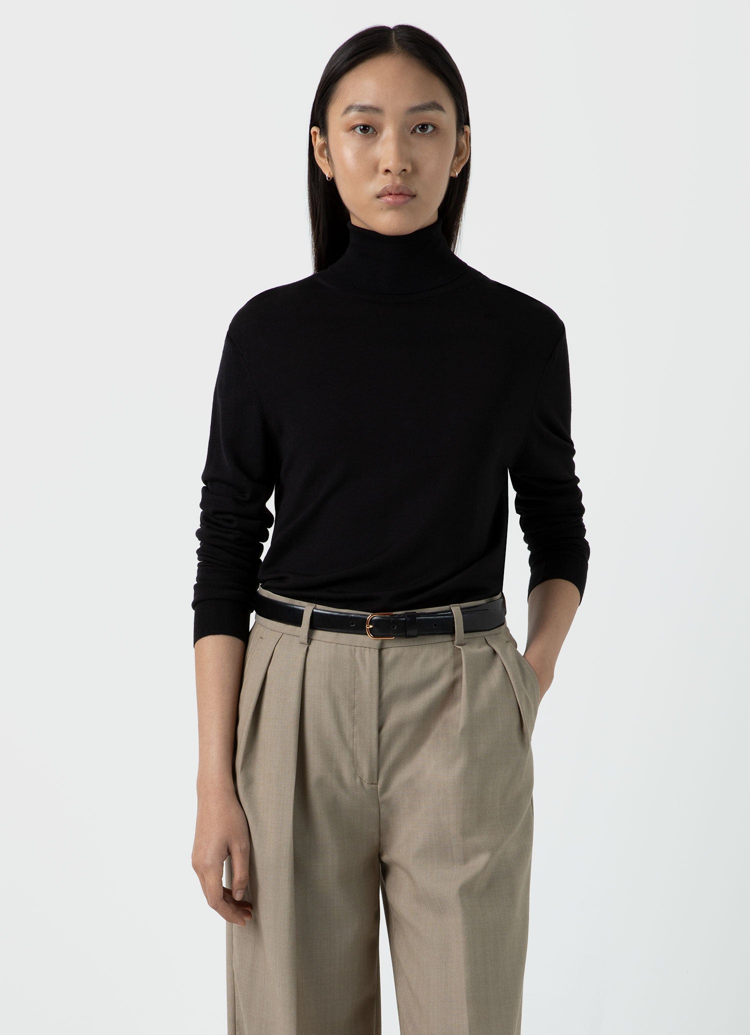 Women's Merino Silk Roll Neck Jumper in Black