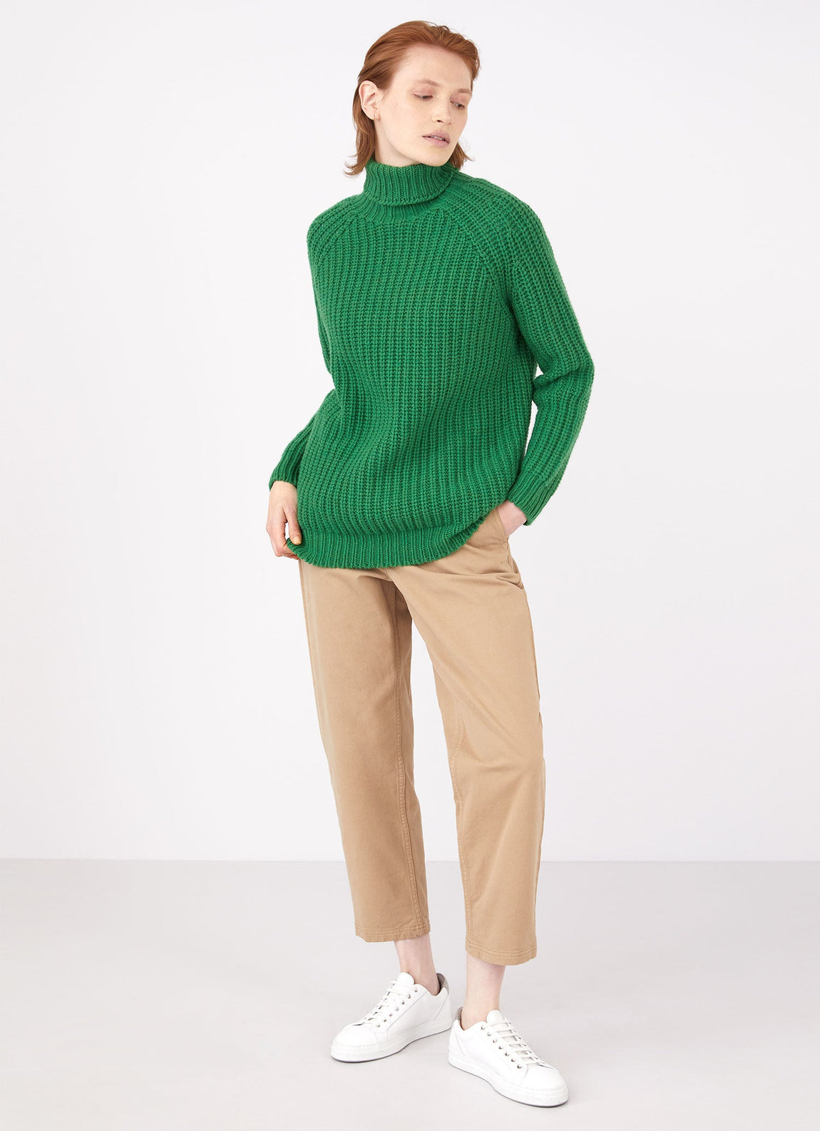 Women's Chunky Roll Neck Jumper in Bright Green