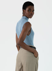 Women's Silk Rib Vest Jumper in Light Blue
